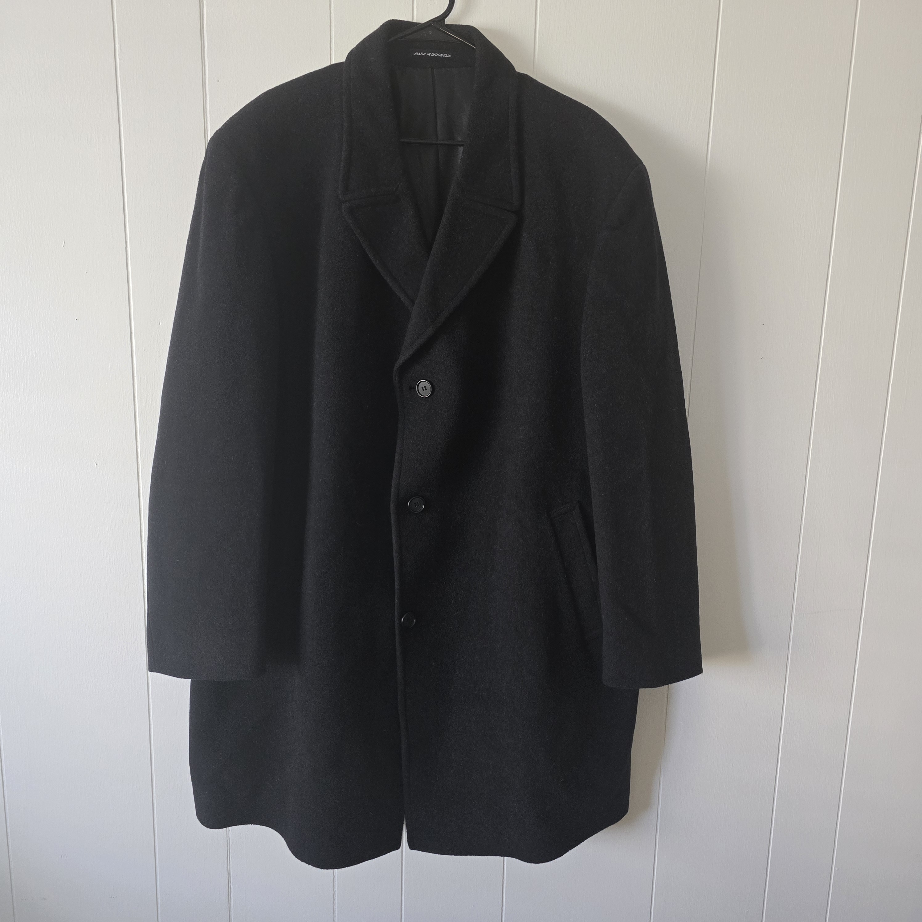 Vintage Ralph Lauren Blue Label Men's Black Wool Knee Length Pea Coat Size Large